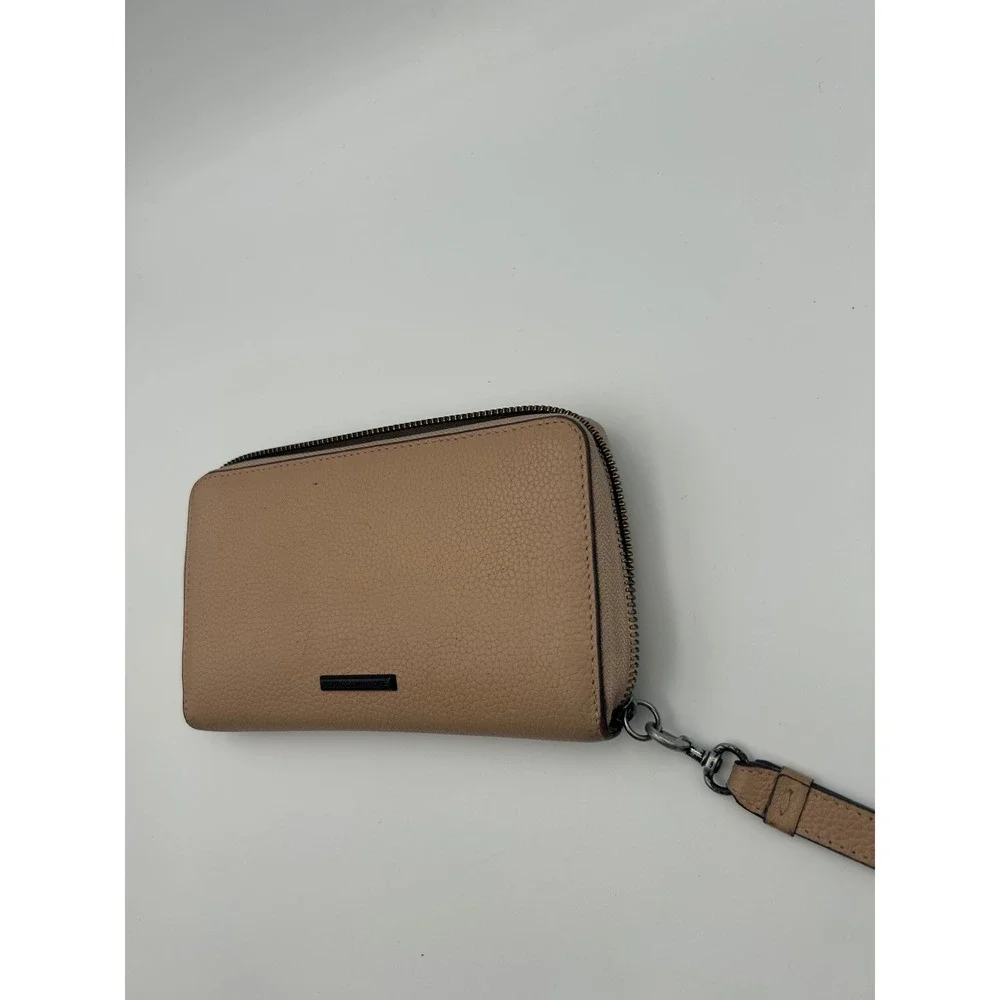 Rebecca Minkoff Avery Pebbled Leather Zip Around Wristlet Wallet Tan Gunmetal